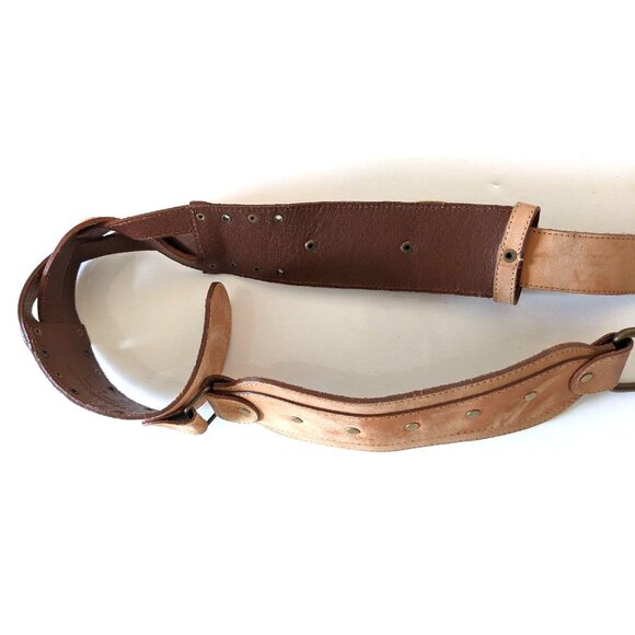 BCBG Maxazria Belt Brown Genuine Leather Wide Narrow Width Brass Buckle Size S - Picture 7 of 16
